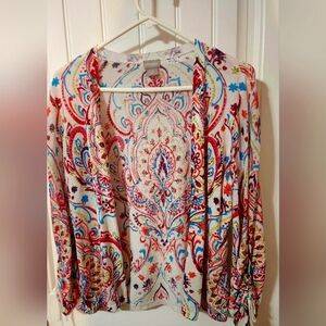 Chico's Colorful Paisley Open Cardigan Size 2 (USA Large)